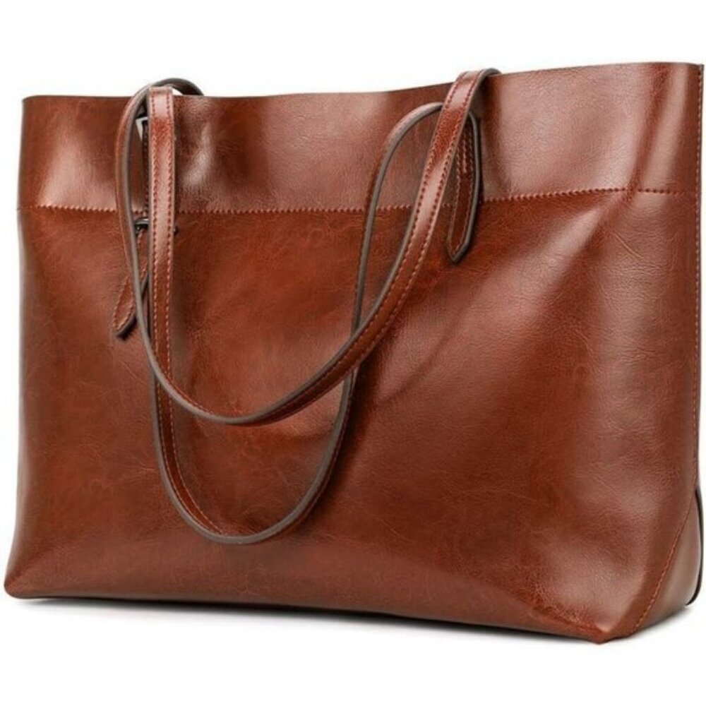 🆕Women Maroon Vintage Genuine Leather Tote Shoulder Bag Satchel Handbag